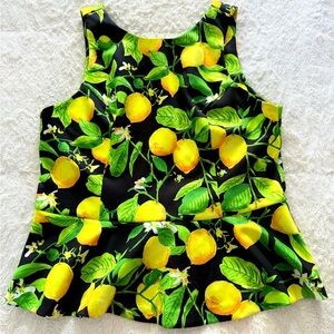 Alexia Admor Lemon Print Black Top – Size L 🍋